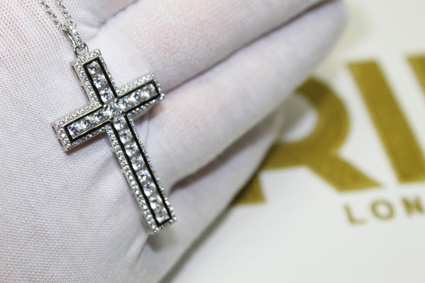 Large 925 Cross - Cubic Zirconia - Pendant - Silver - Rope Chain