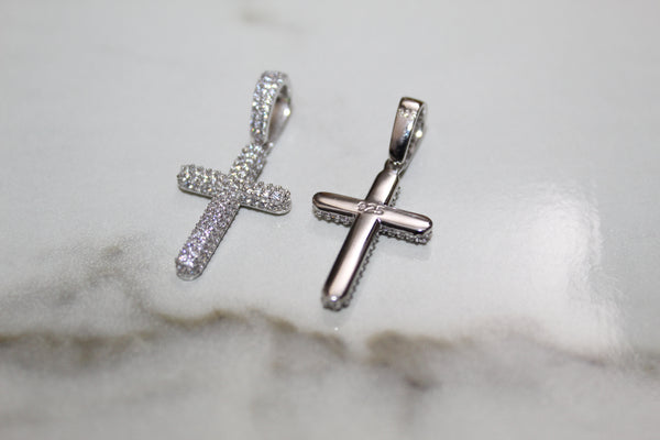 Cross Micro 925 Necklace - Cubic Zirconia - Pendant - Silver - Rope Chain