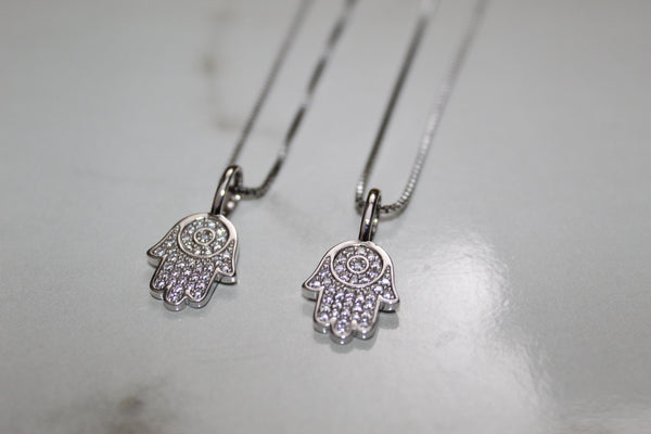 Hamsa Micro 925 Necklace - Cubic Zirconia - Pendant - Silver - Rope Chain