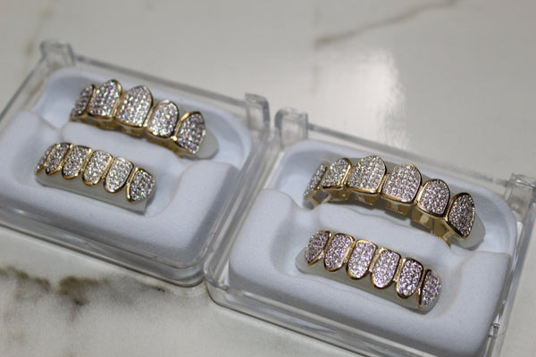 Silver or Gold - Full Mouth CZ Encrusted Grills (Plated) - Water Moulded