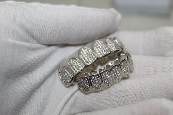 Silver or Gold - Full Mouth CZ Encrusted Grills (Plated) - Water Moulded