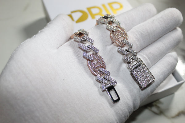 Cuban Curb Link Chain - 2 Tone or Silver - 14mm - Cubic Zirconia - Silver & Rose Gold - Various Lengths