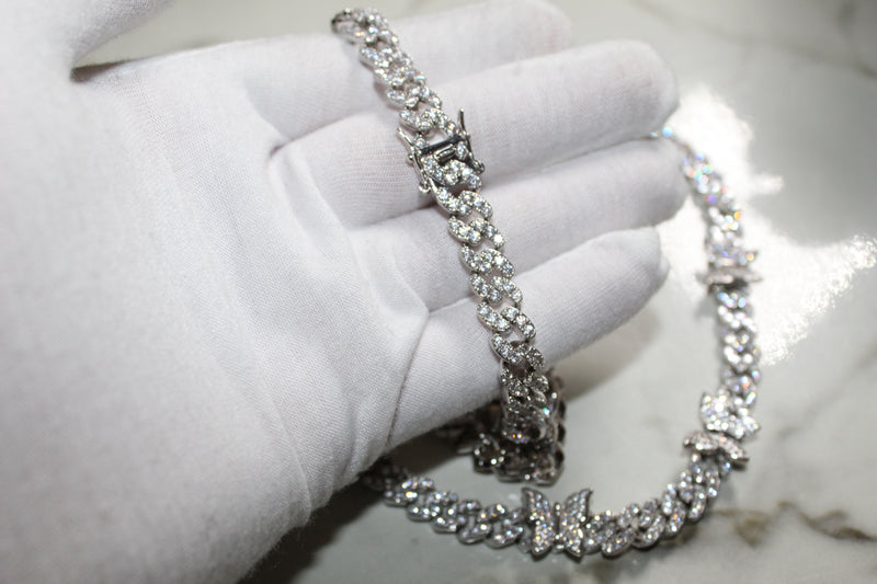 Butterfly Encrusted Cuban Chain - 9mm Cubic Zirconia - Silver - Various Lengths