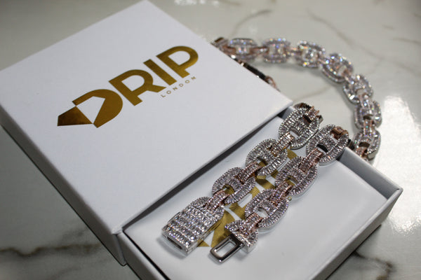 Cuban Mariner Link Chain - 2 Tone - 20mm - Cubic Zirconia - Silver & Rose Gold - Various Lengths