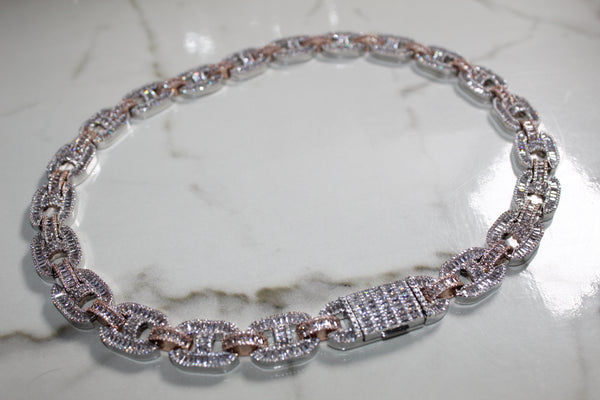 Cuban Mariner Link Chain - 2 Tone - 20mm - Cubic Zirconia - Silver & Rose Gold - Various Lengths