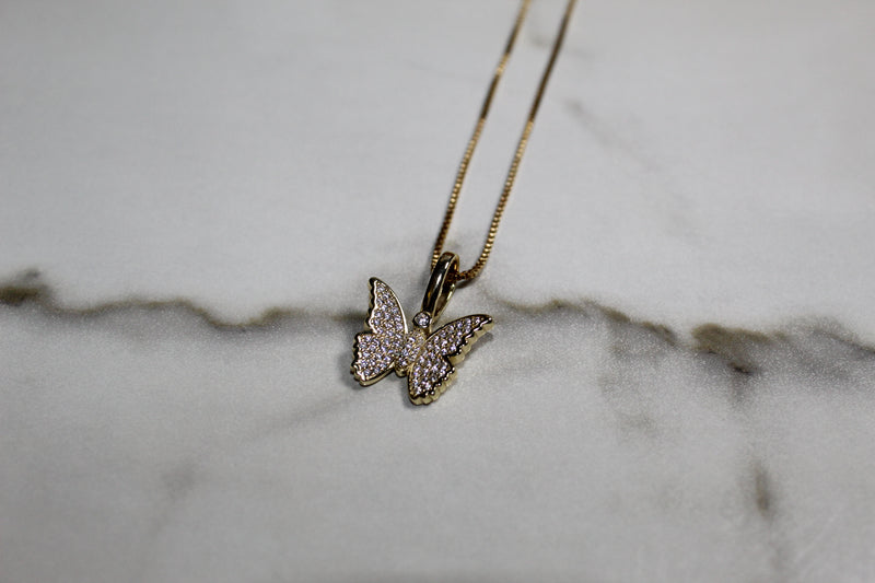 Butterfly Micro 925 Necklace - Cubic Zirconia - Pendant - Silver Or Gold - Rope Chain