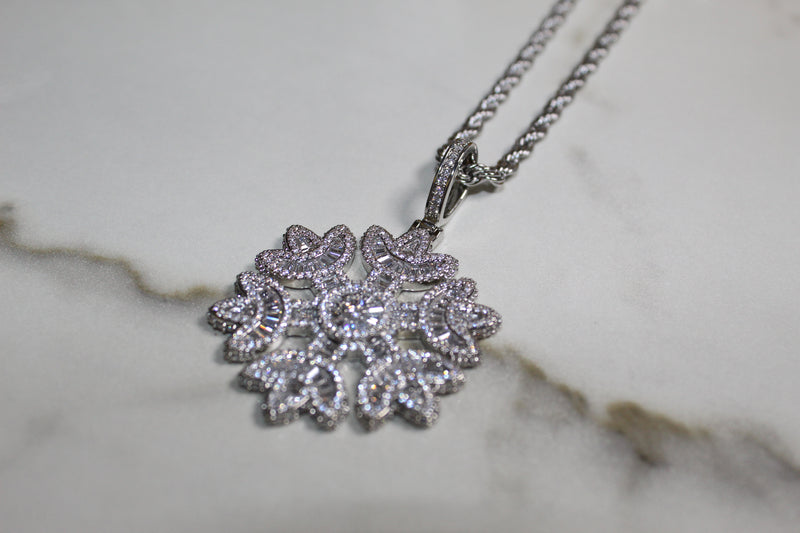 Snowflake - Cubic Zirconia - Pendant - Silver - Rope Chain