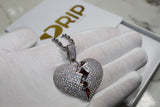 Broken Heart Necklace - Cubic Zircona - Pendant - Silver - Rope Chain