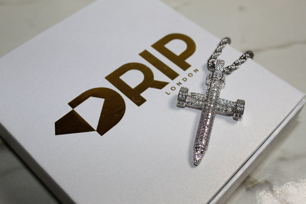 Bolt Cross Necklace - Cubic Zirconia - Pendant - Rope Chain