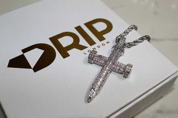 Bolt Cross Necklace - Cubic Zirconia - Pendant - Rope Chain