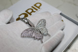 Butterfly Encrusted Necklace - Cubic Zirconia - Pendant - Silver - Rope Chain