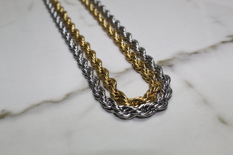 Silver or Gold - 7mm Rope Chain - 20 Inch