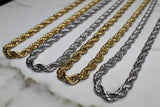 Silver or Gold - 7mm Rope Chain - 20 Inch