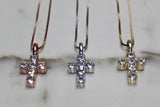 Micro 925 Cross - Cubic Zirconia - Pendant - Silver, Gold & Rose Gold - Rope Chain