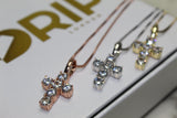 Micro 925 Cross - Cubic Zirconia - Pendant - Silver, Gold & Rose Gold - Rope Chain