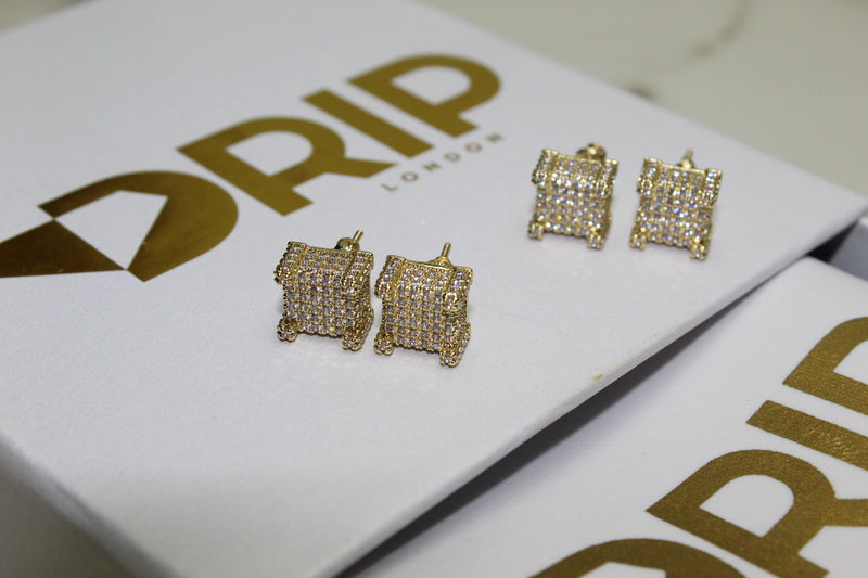 Large Stud Encrusted Earrings - Gold