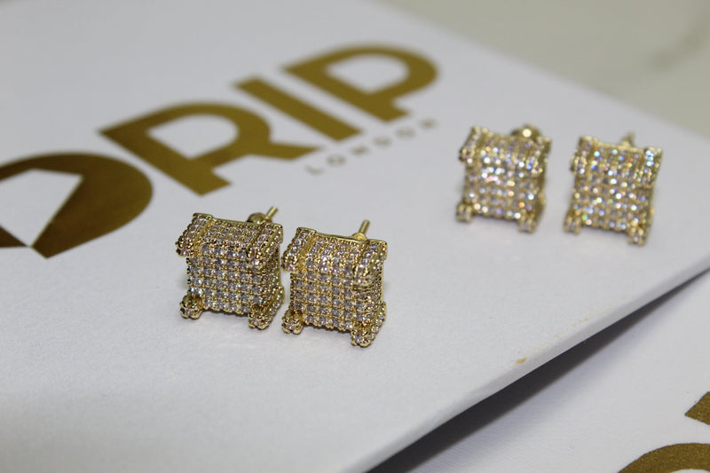 Large Stud Encrusted Earrings - Gold