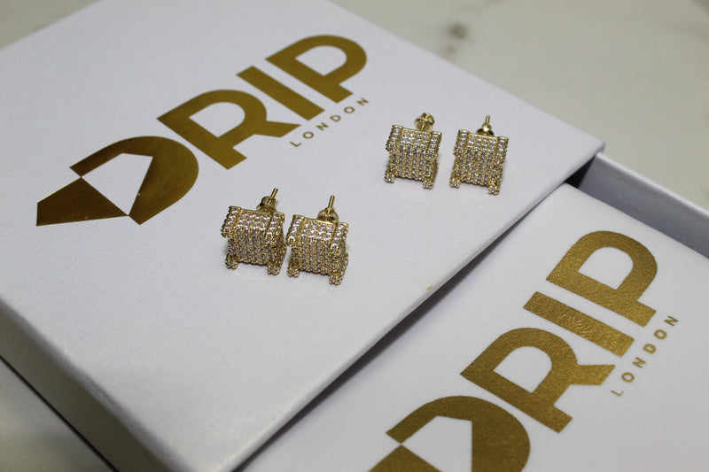 Large Stud Encrusted Earrings - Gold