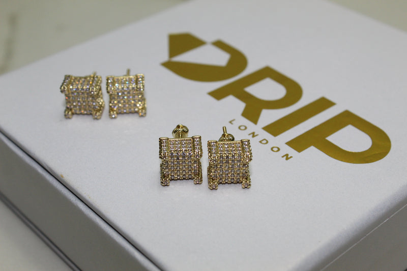 Large Stud Encrusted Earrings - Gold