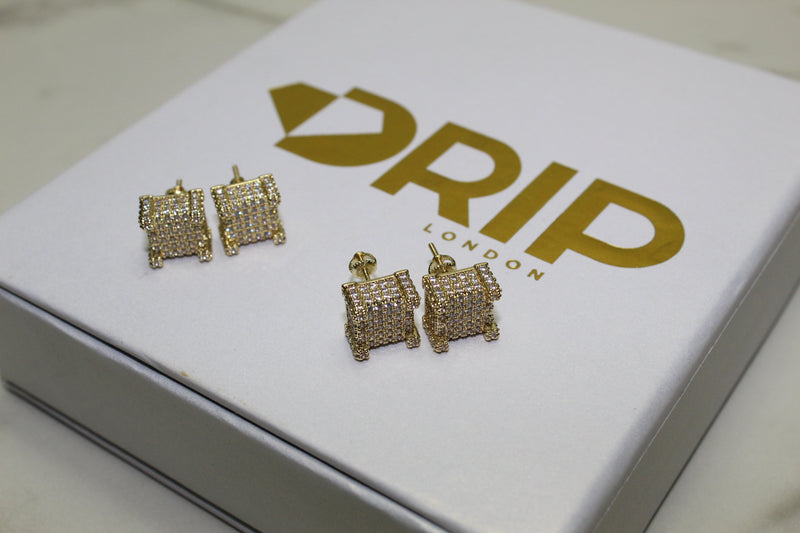 Large Stud Encrusted Earrings - Gold