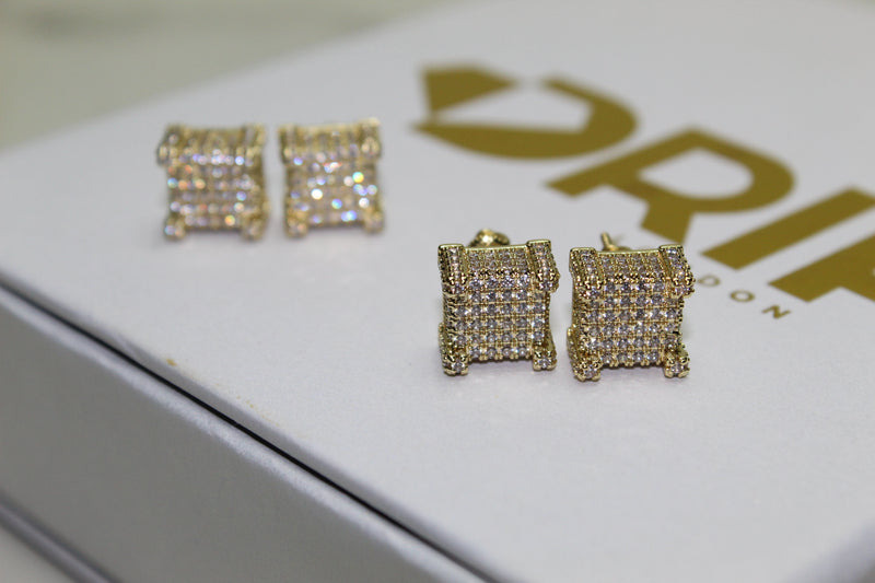 Large Stud Encrusted Earrings - Gold