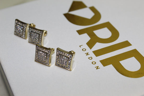 Paved Studded Encrusted Earrings - Gold