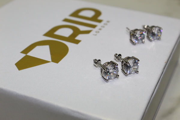 Studded Diamond 8mm Earrings - Silver