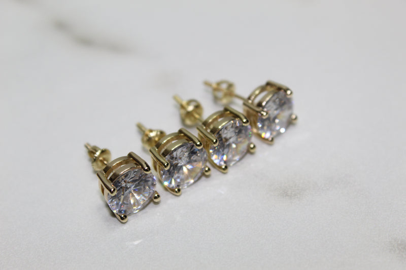 Micro Paved Studded Diamond Earrings 4mm - Gold