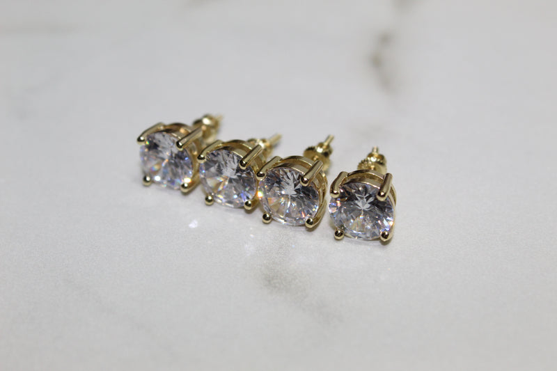 Micro Paved Studded Diamond Earrings 4mm - Gold