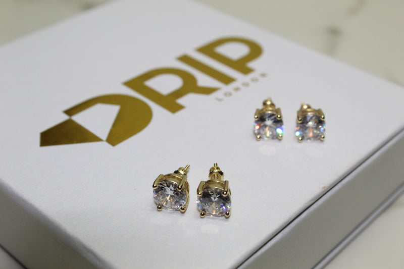 Micro Paved Studded Diamond Earrings 4mm - Gold