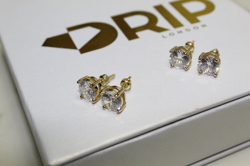 Micro Paved Studded Diamond Earrings 4mm - Gold