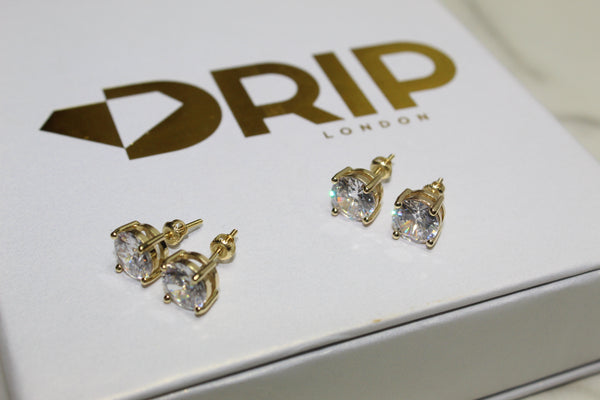 Studded Diamond 8mm Earrings - Gold