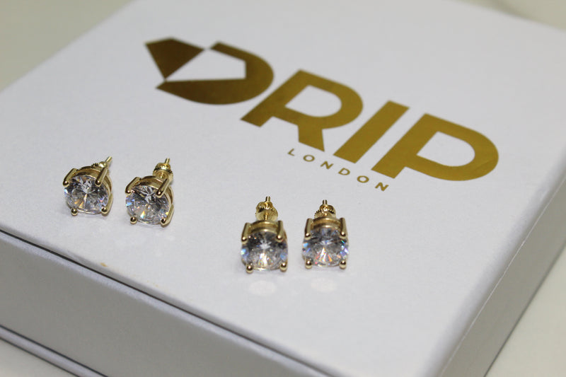 Micro Paved Studded Diamond Earrings 4mm - Gold