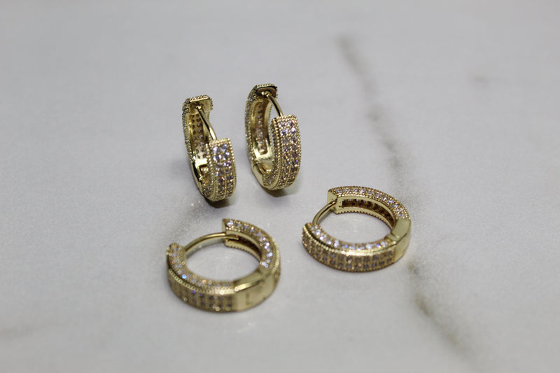 Mini Hoop Encrusted Earrings - Gold