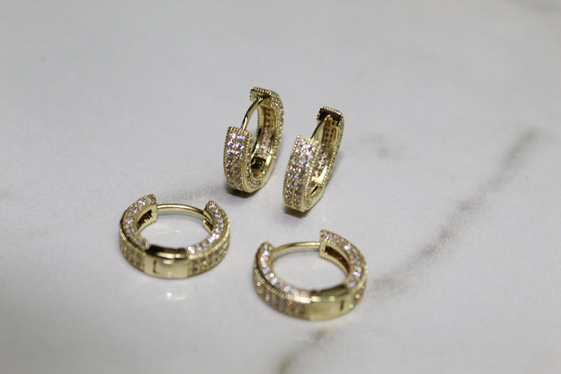 Mini Hoop Encrusted Earrings - Gold