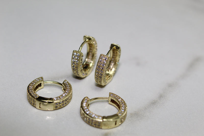 Mini Hoop Encrusted Earrings - Gold