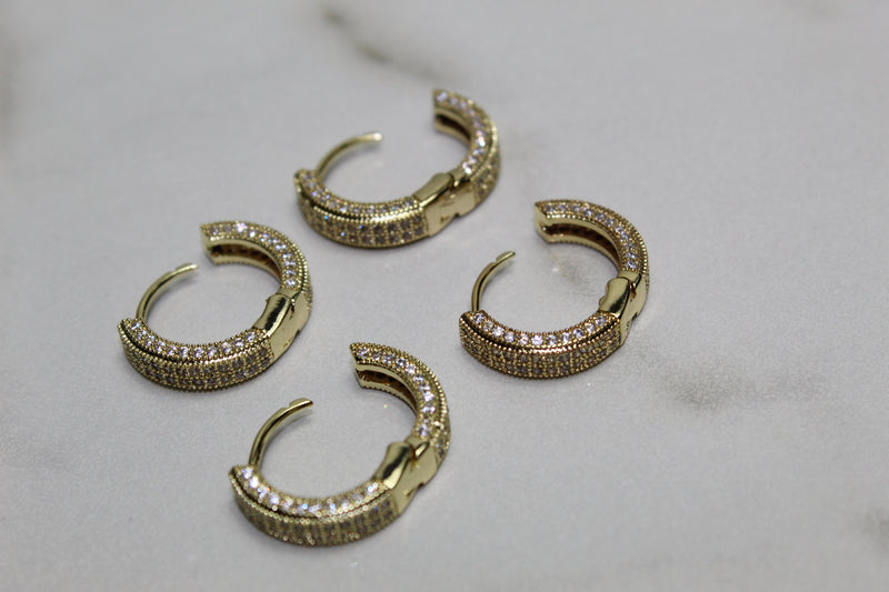 Mini Hoop Encrusted Earrings - Gold