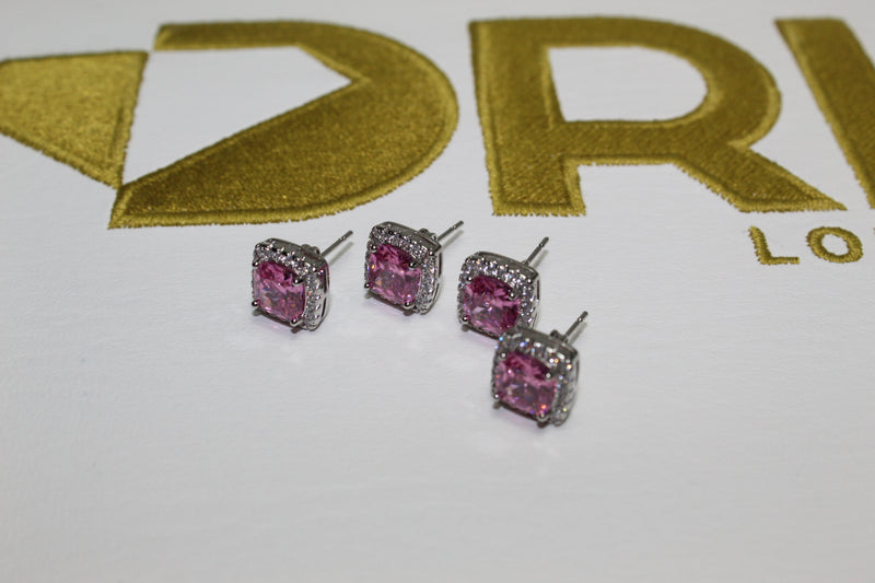 Pink Diamond 10mm Earrings - Silver