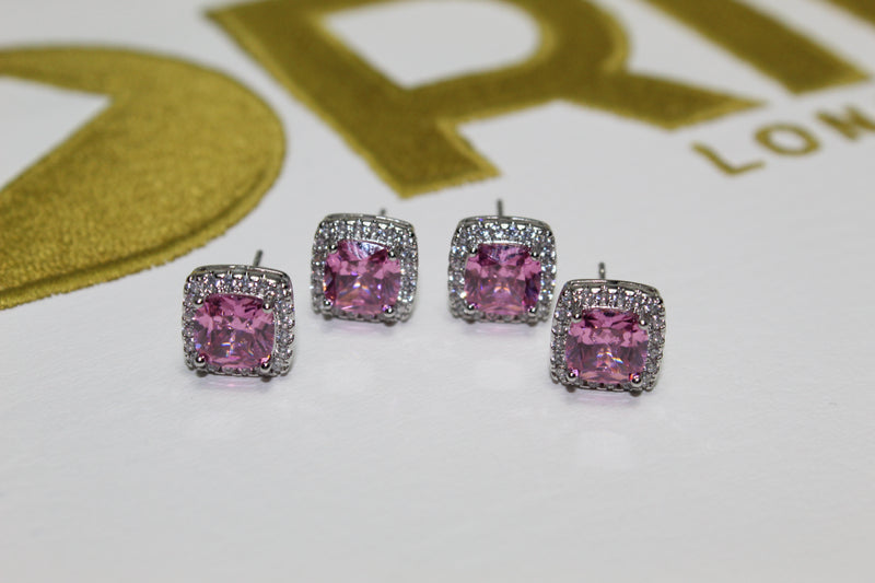 Pink Diamond 10mm Earrings - Silver