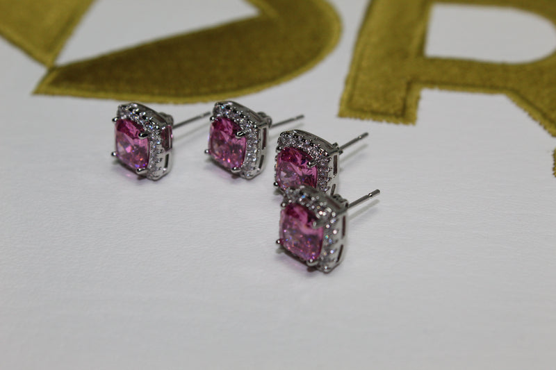 Pink Diamond 10mm Earrings - Silver