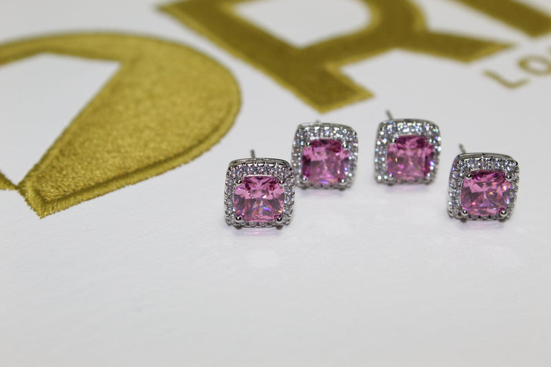 Pink Diamond 10mm Earrings - Silver