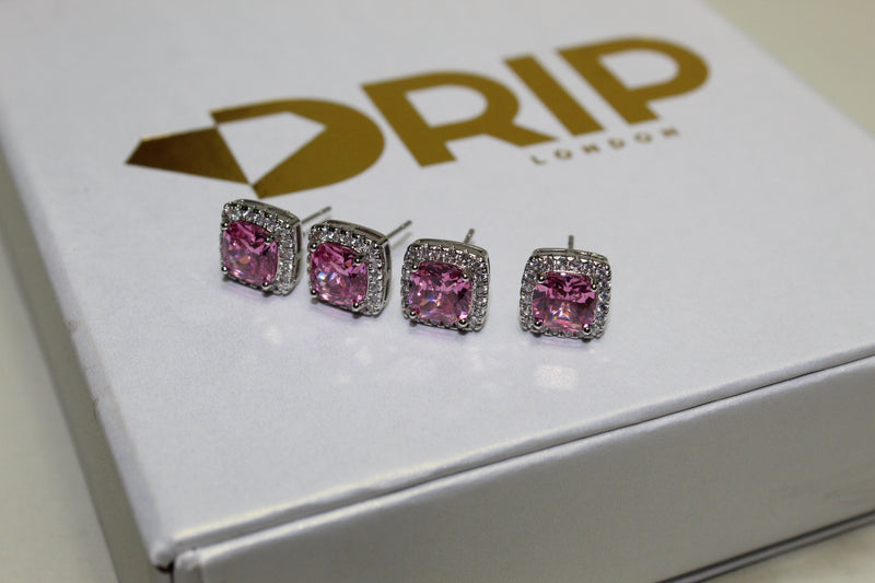 Pink Diamond 10mm Earrings - Silver