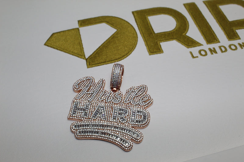 Hustle Hard Pendant - Cubic Zirconia - Rose Gold - Rope Chain