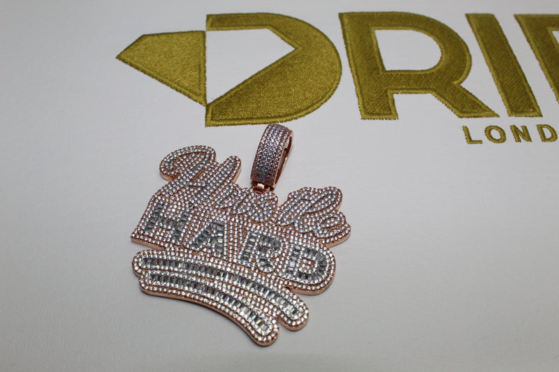 Hustle Hard Pendant - Cubic Zirconia - Rose Gold - Rope Chain