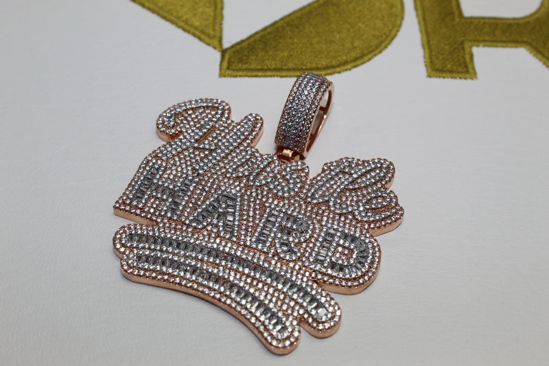 Hustle Hard Pendant - Cubic Zirconia - Rose Gold - Rope Chain