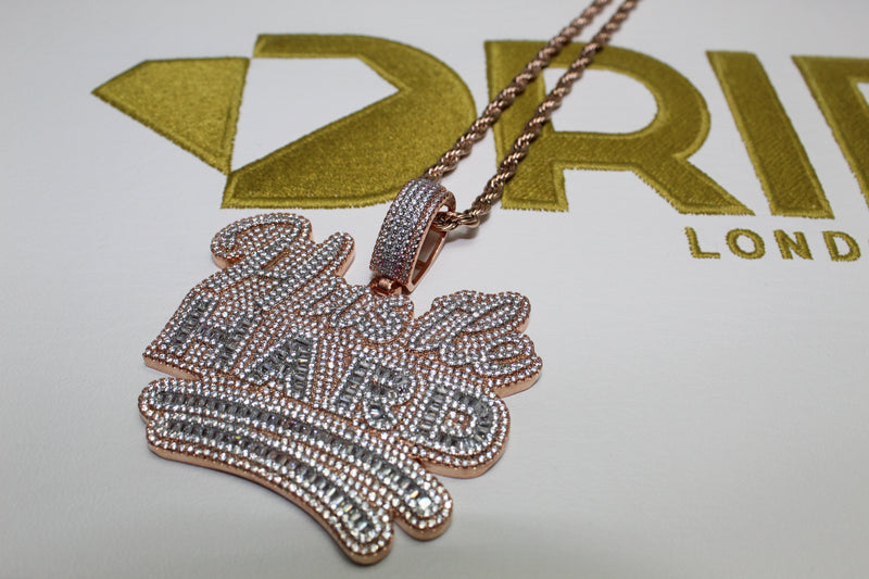 Hustle Hard Pendant - Cubic Zirconia - Rose Gold - Rope Chain