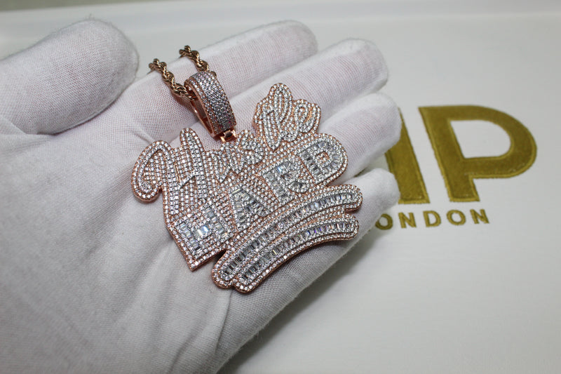 Hustle Hard Pendant - Cubic Zirconia - Rose Gold - Rope Chain