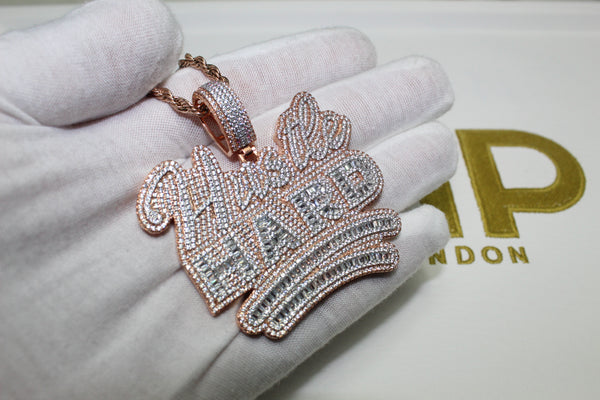 Hustle Hard Pendant - Cubic Zirconia - Rose Gold - Rope Chain