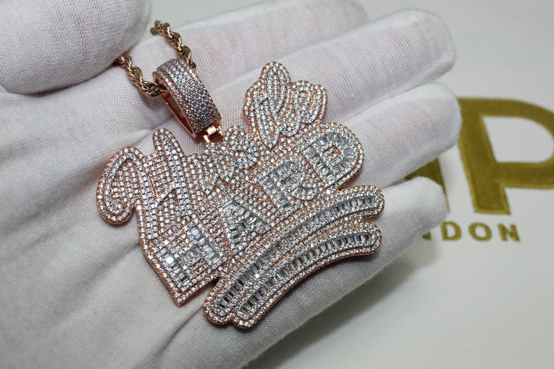 Hustle Hard Pendant - Cubic Zirconia - Rose Gold - Rope Chain