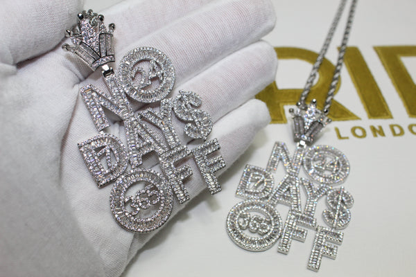 No Days Off Pendant - Cubic Zirconia - Silver - Rope Chain